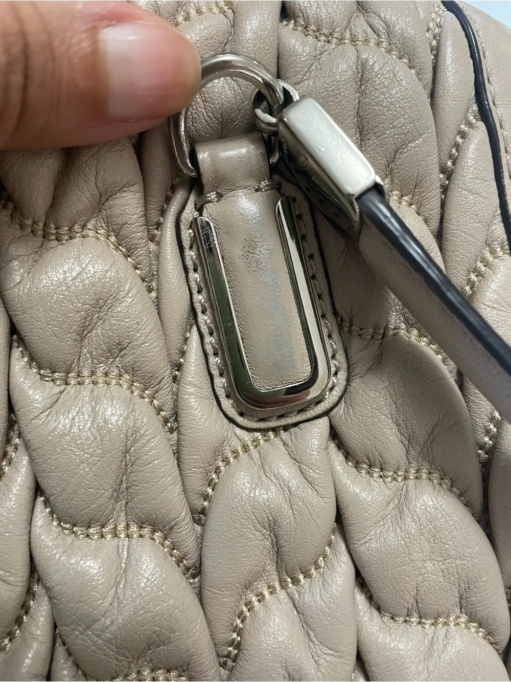 Coach Madison Gathered Chevron Leather Madeline Satchel Soft Putty Beige